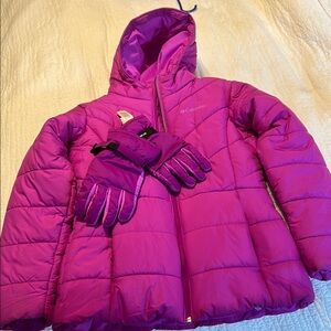Columbia Magenta Outdoor Jacket XL and Matching Gloves